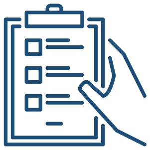 icon of hand holding a clipboard with an assessment form